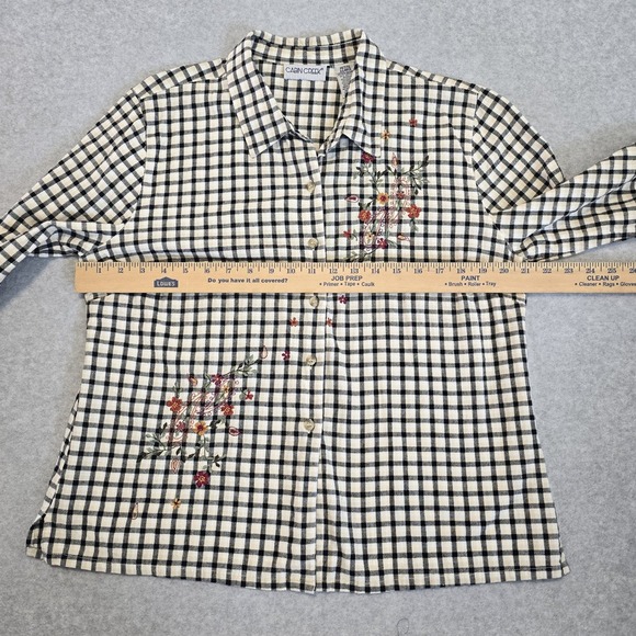Cabin Creek Womens Floral Embroidered Cottage Button Up Plaid Shirt XLP Country - Picture 6 of 12